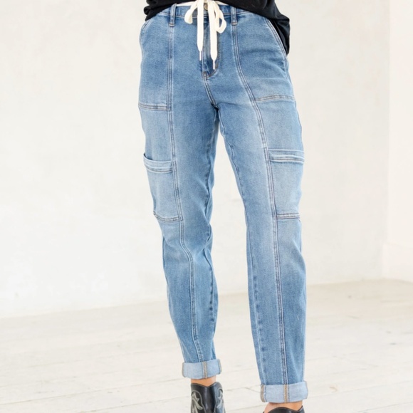Judy Blue Denim Jogger Pants with Drawstring - Picture 1 of 11